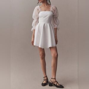 Amanda Uprichard Women's White Lalita Organza Puff-Sleeve Mini Dress, White